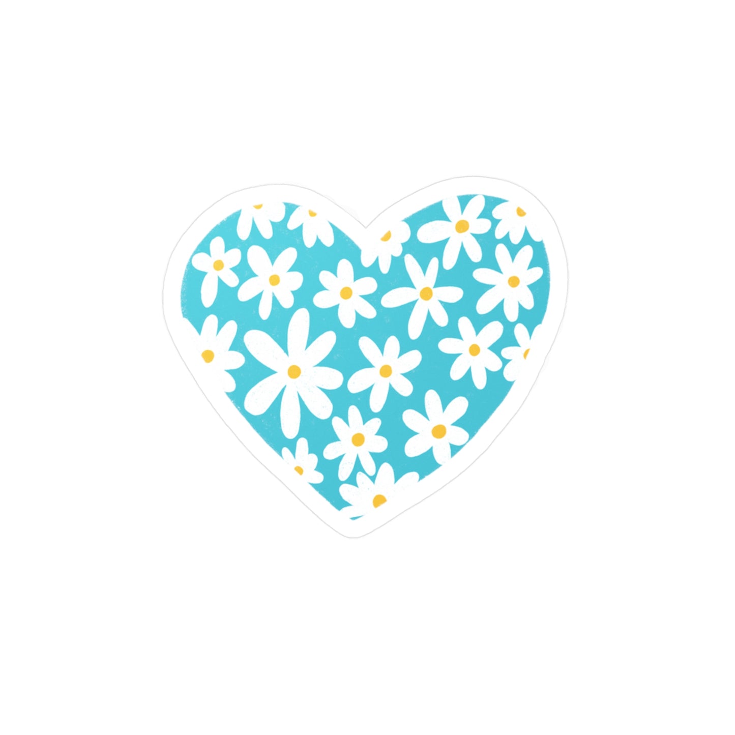 Daisies on Blue Heart Waterproof Vinyl Sticker