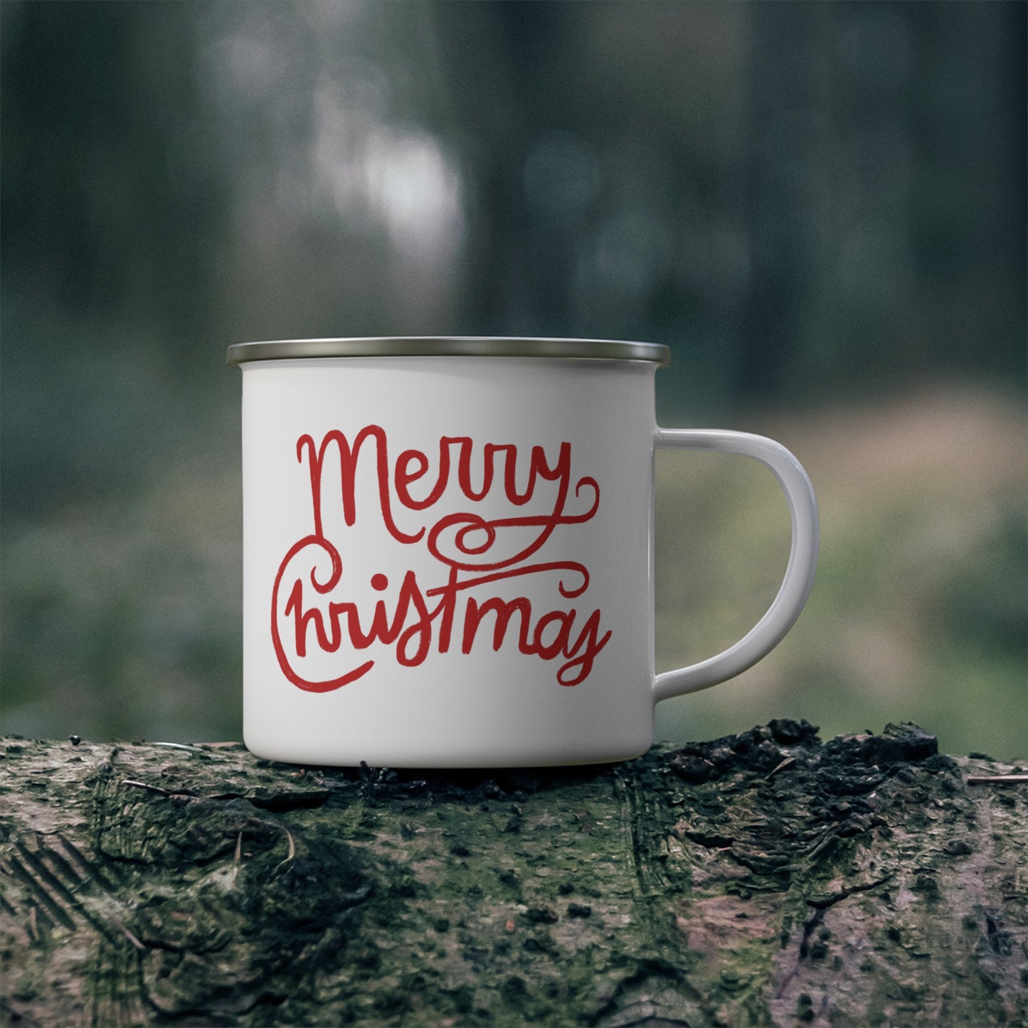 Merry Script (Red) • Enamel Camping Mug