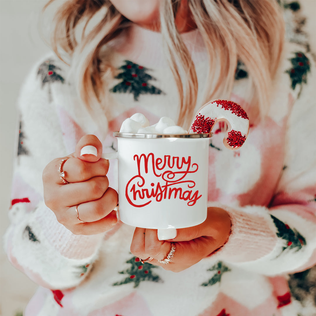 Merry Script (Red) • Enamel Camping Mug