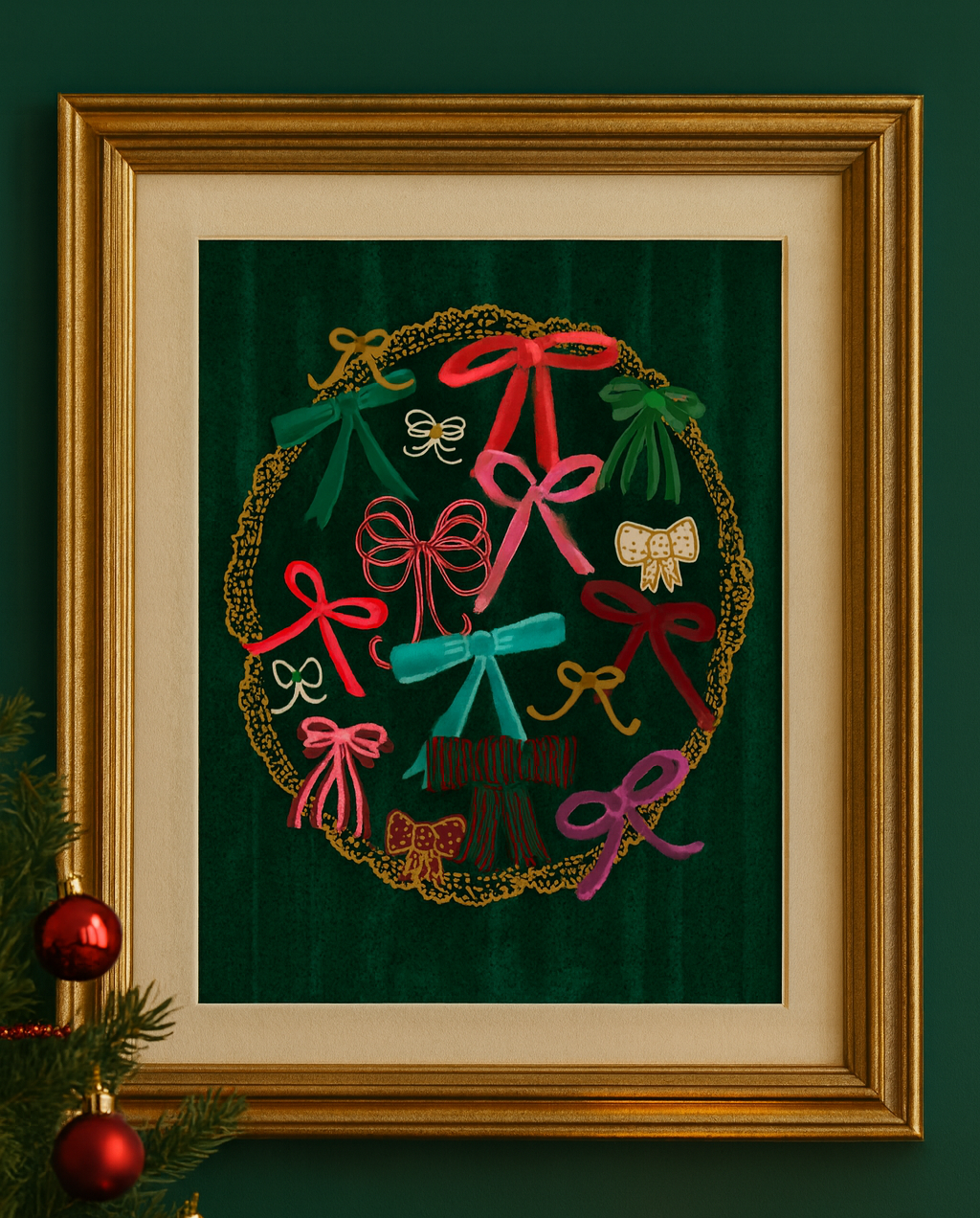 Art Print 8x10 • Bows on Evergreen